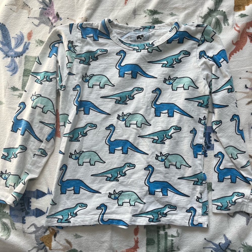 Organic Dinosaur Print Kids Shirt - Blue and White